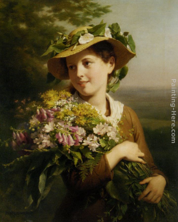 Young Beauty with Bouquet painting - Fritz Zuber-Buhler Young Beauty with Bouquet art painting